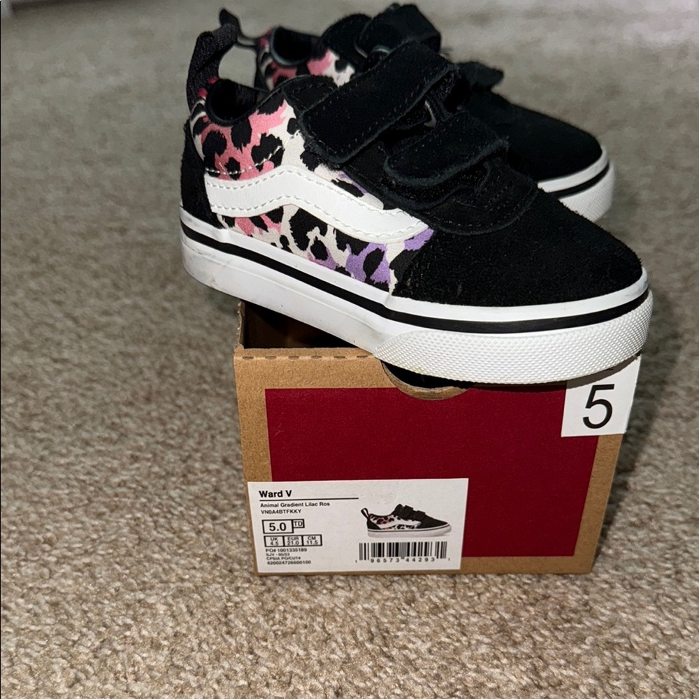 Vans Kids Black and Pink Leopard Sneakers